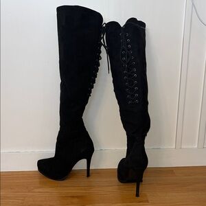 2 Lips Too Black Lace-Up Over-the-Knee Boots